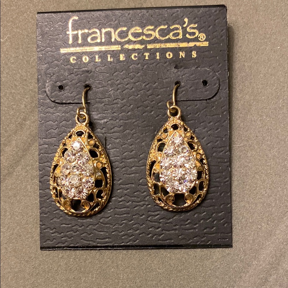 Francesca's Collections Gold Dangle Earrings with Crystal Embellishments